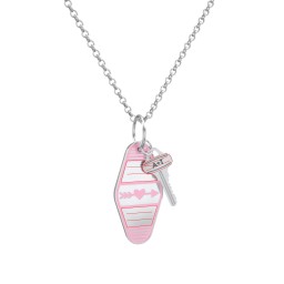Heart With Arrow Engravable Retro Keychain Charm Necklace - Pink