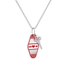 Heart With Arrow Engravable Retro Keychain Charm Necklace - Red