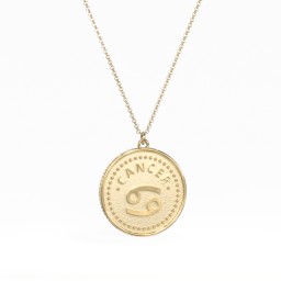 Cancer Coin Charm Necklace in 18K Gold Plated Silver