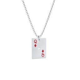 Queen of Diamonds Playing Card Charm Necklace