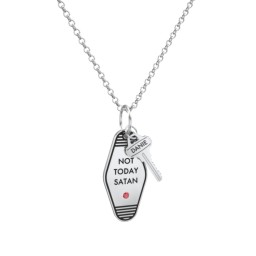 Not Today Satan Engravable Retro Keychain Charm Necklace with Accent - Black