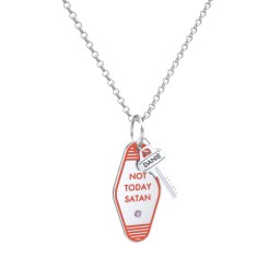 Not Today Satan Engravable Retro Keychain Charm Necklace with Accent - Orange in 925 Sterling Silver with Alexandrite