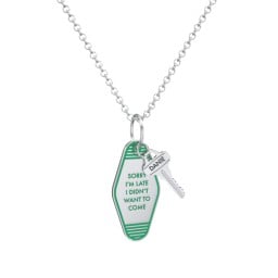 Sorry I'm Late Engravable Retro Keychain Charm Necklace - Green