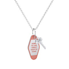 Sorry I'm Late Engravable Retro Keychain Charm Necklace - Orange