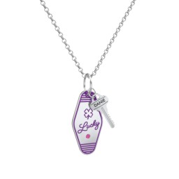 Lucky Engravable Retro Keychain Charm Necklace with Accent - Purple
