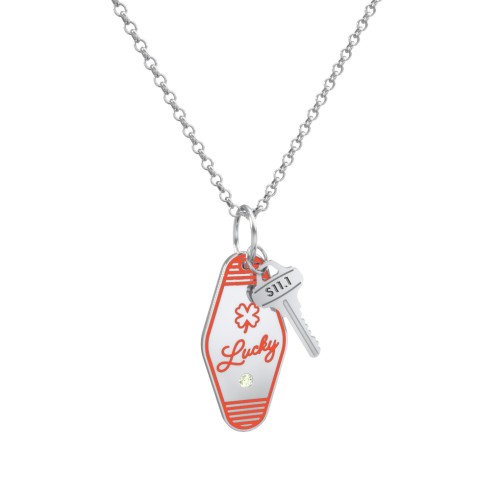 Lucky Engravable Retro Keychain Charm Necklace with Accent - Orange – Sterling Silver with Peridot