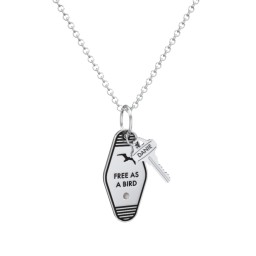 Free As A Bird Engravable Retro Keychain Charm Necklace with Accent - Black in 925 Sterling Silver with Smokey Quartz