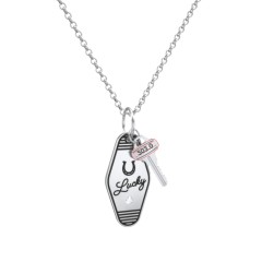 Lucky Horseshoe Engravable Retro Keychain Charm Necklace with Accent - Black – Sterling Silver with Citrine