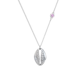 Coffee Bean Shell Necklace with Bezel Set Gemstone