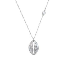 Coffee Bean Shell Necklace with Bezel Set Gemstone