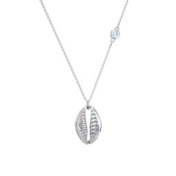 Coffee Bean Shell Necklace with Bezel Set Gemstone