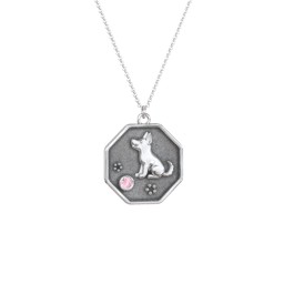 Year of the Dog Engravable Zodiac Medallion Necklace in 925 Sterling Silver with Pink Tourmaline