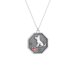 Year of the Dog Engravable Zodiac Medallion Necklace in 925 Sterling Silver with Garnet