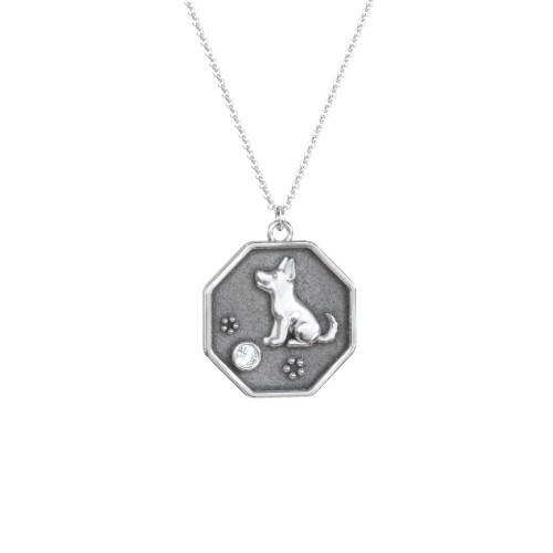 Year of the Dog Engravable Zodiac Medallion Necklace – Sterling Silver with Aquamarine