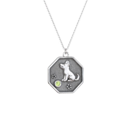 Year of the Dog Engravable Zodiac Medallion Necklace – Sterling Silver with Peridot