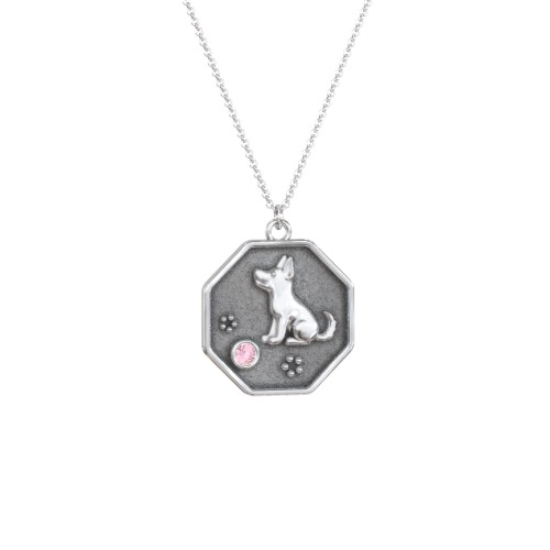 Year of the Dog Engravable Zodiac Medallion Necklace – Sterling Silver with Pink Tourmaline