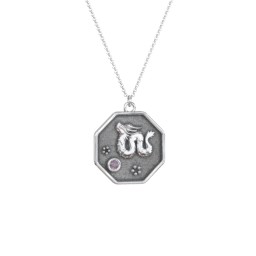 Year of the Dragon Engravable Zodiac Medallion Necklace in 925 Sterling Silver with Alexandrite