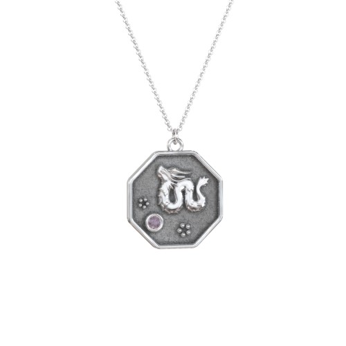 Year of the Dragon Engravable Zodiac Medallion Necklace – Sterling Silver with Alexandrite