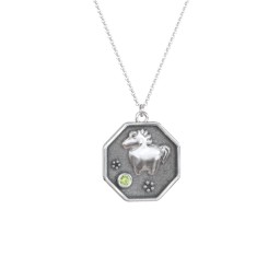 Year of the Horse Engravable Zodiac Medallion Necklace in 925 Sterling Silver with Peridot