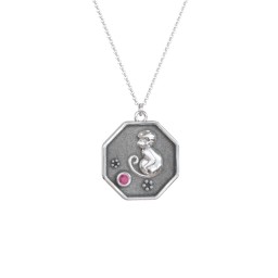 Year of the Monkey Engravable Zodiac Medallion Necklace in 925 Sterling Silver with Ruby
