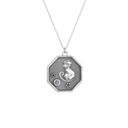 Year of the Monkey Engravable Zodiac Medallion Necklace in 925 Sterling Silver with Alexandrite