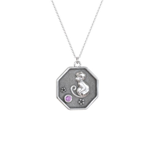 Year of the Monkey Engravable Zodiac Medallion Necklace – Sterling Silver with Amethyst