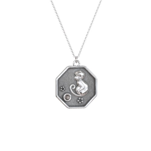 Year of the Monkey Engravable Zodiac Medallion Necklace – Sterling Silver with Smokey Quartz
