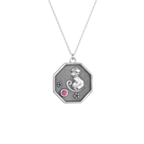 Year of the Monkey Engravable Zodiac Medallion Necklace – Sterling Silver with Ruby