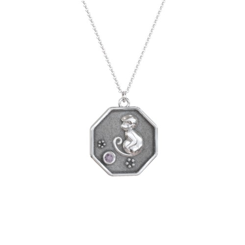 Year of the Monkey Engravable Zodiac Medallion Necklace – Sterling Silver with Alexandrite