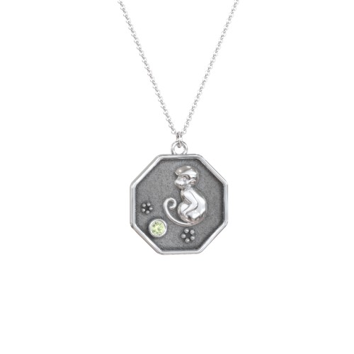 Year of the Monkey Engravable Zodiac Medallion Necklace – Sterling Silver with Peridot