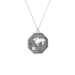 Year of the Ox Engravable Zodiac Medallion Necklace in 925 Sterling Silver with Peridot