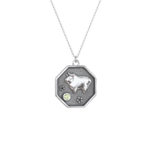 Year of the Ox Engravable Zodiac Medallion Necklace – Sterling Silver with Peridot