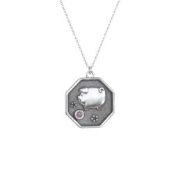 Year of the Pig Engravable Zodiac Medallion Necklace in 925 Sterling Silver with Alexandrite