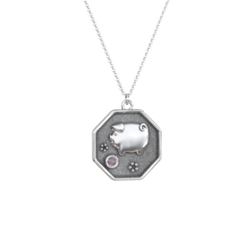 Year of the Pig Engravable Zodiac Medallion Necklace – Sterling Silver with Alexandrite