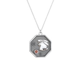 Year of the Rabbit Engravable Zodiac Medallion Necklace in 925 Sterling Silver with Garnet