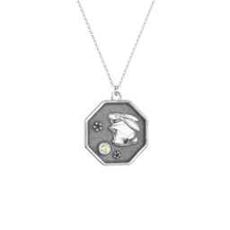 Year of the Rabbit Engravable Zodiac Medallion Necklace in 925 Sterling Silver with Peridot