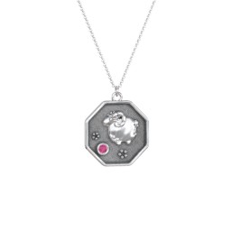 Year of the Ram Engravable Zodiac Medallion Necklace in 925 Sterling Silver with Ruby