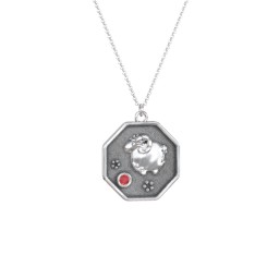 Year of the Ram Engravable Zodiac Medallion Necklace in 925 Sterling Silver with Garnet