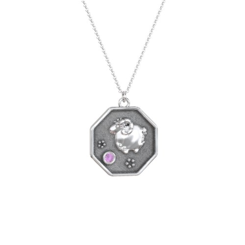 Year of the Ram Engravable Zodiac Medallion Necklace – Sterling Silver with Amethyst