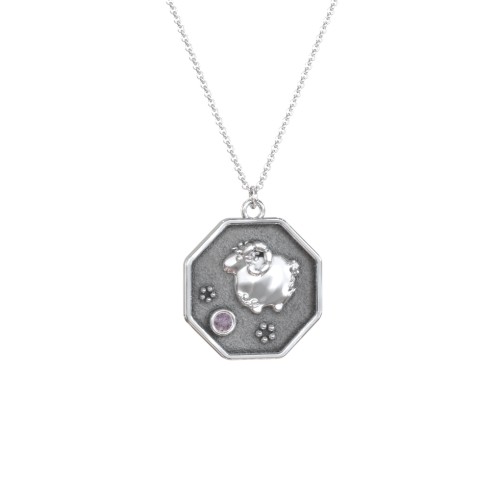 Year of the Ram Engravable Zodiac Medallion Necklace – Sterling Silver with Alexandrite