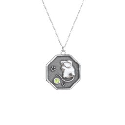 Year of the Rat Engravable Zodiac Medallion Necklace in 925 Sterling Silver with Peridot