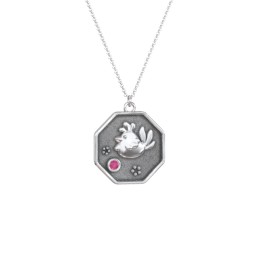 Year of the Rooster Engravable Zodiac Medallion Necklace in 925 Sterling Silver with Ruby