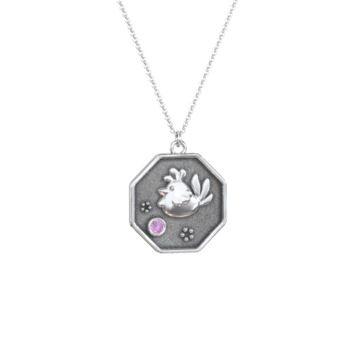 Year of the Rooster Engravable Zodiac Medallion Necklace – Sterling Silver with Amethyst