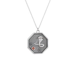 Year of the Snake Engravable Zodiac Medallion Necklace in 925 Sterling Silver with Garnet