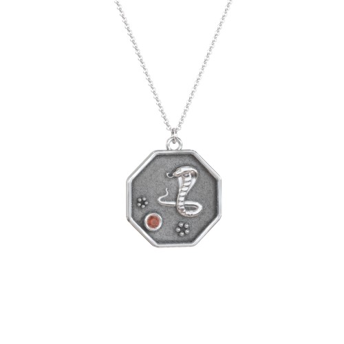 Year of the Snake Engravable Zodiac Medallion Necklace – Sterling Silver with Garnet