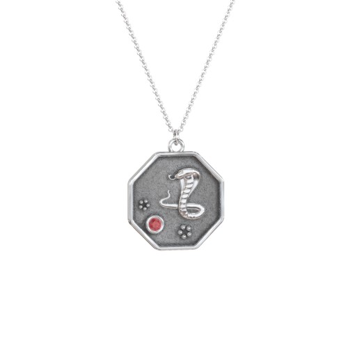 Year of the Snake Engravable Zodiac Medallion Necklace – Sterling Silver with Garnet