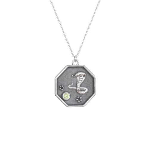 Year of the Snake Engravable Zodiac Medallion Necklace – Sterling Silver with Peridot