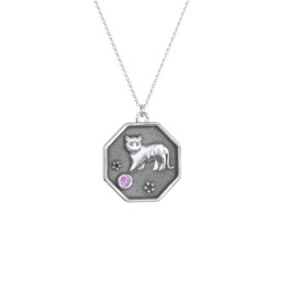 Year of the Tiger Engravable Zodiac Medallion Necklace in 925 Sterling Silver with Amethyst