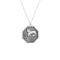 Year of the Tiger Engravable Zodiac Medallion Necklace in 925 Sterling Silver with Smokey Quartz