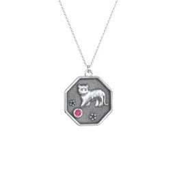 Year of the Tiger Engravable Zodiac Medallion Necklace in 925 Sterling Silver with Ruby